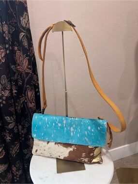 American Darling Cowhide and Leather Crossbody Bag with Leather Strap.